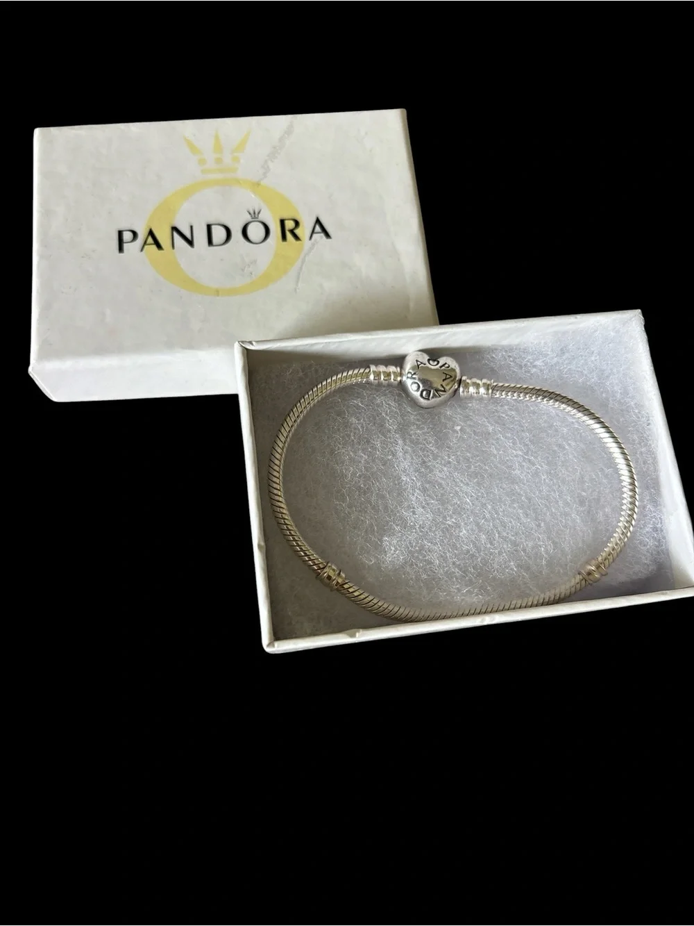 Pandora Silver Snake Chain Bracelet with Heart Clasp - Silver